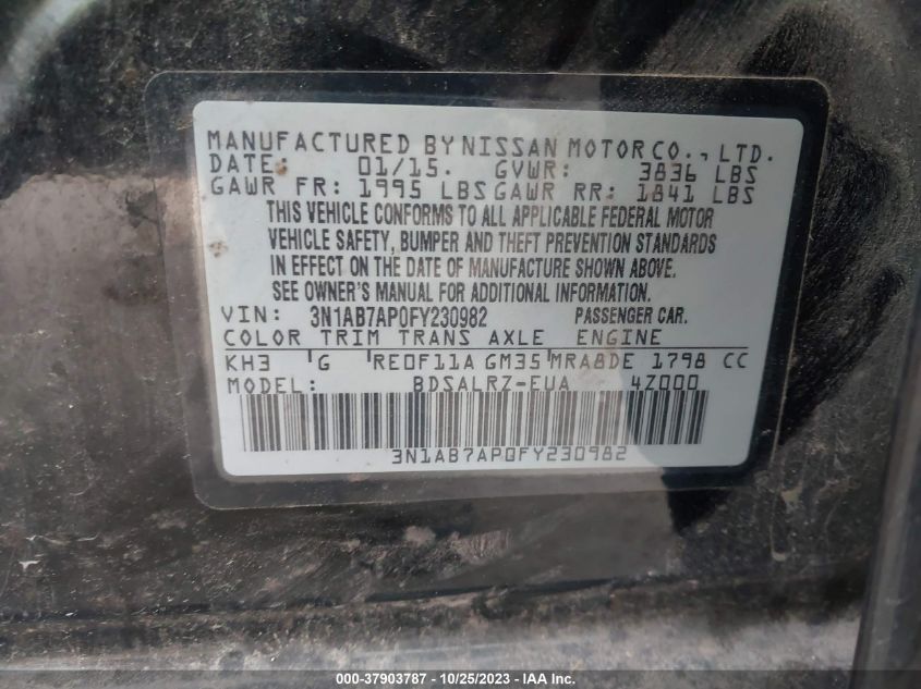 2015 NISSAN SENTRA SR - 3N1AB7AP0FY230982