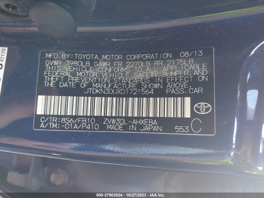 2013 TOYOTA PRIUS - JTDKN3DUXD1721564