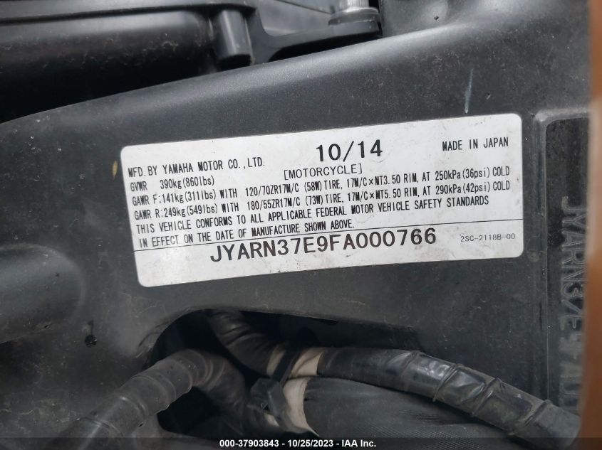 2015 YAMAHA FJ09 JYARN37E9FA000766