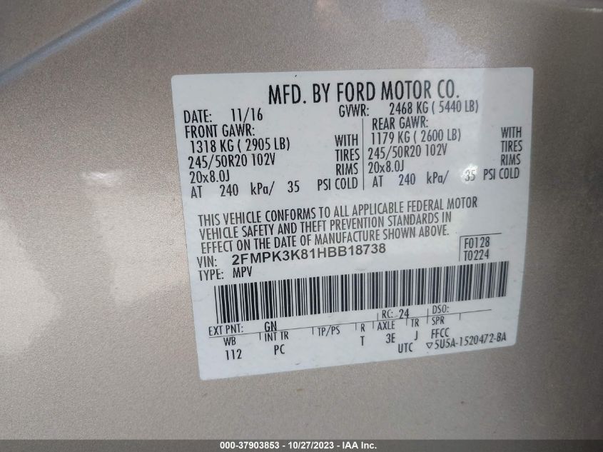 2FMPK3K81HBB18738 2017 FORD EDGE, photo no. 9