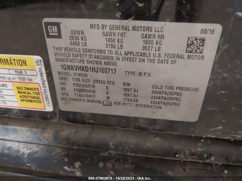 2017 CHEVROLET TRAVERSE LT - 1GNKVHKD1HJ160717