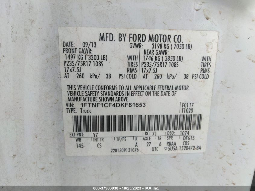 2013 FORD F-150 XL/XLT - 1FTNF1CF4DKF81653