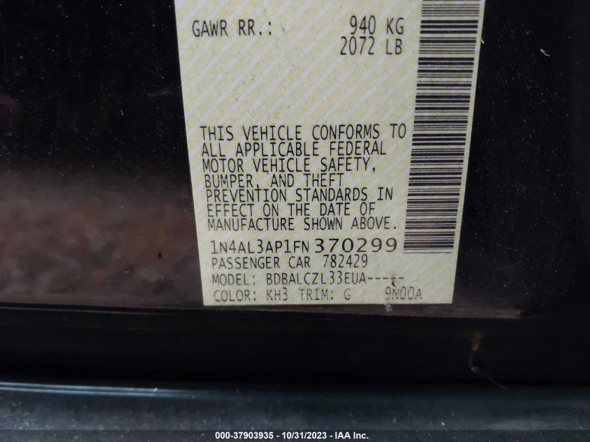 2015 NISSAN ALTIMA 2.5/S/SV/SL - 1N4AL3AP1FN370299