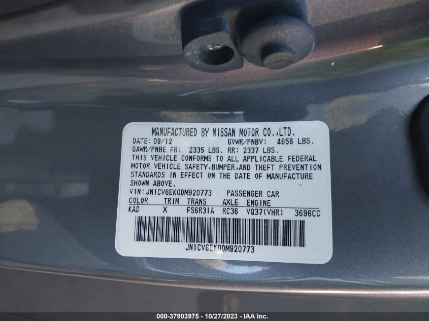 2013 INFINITI G37 COUPE SPORT 6MT JN1CV6EK0DM920773