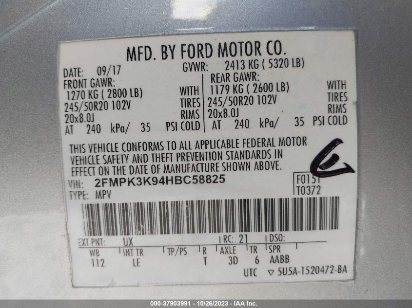 2017 FORD EDGE TITANIUM - 2FMPK3K94HBC58825