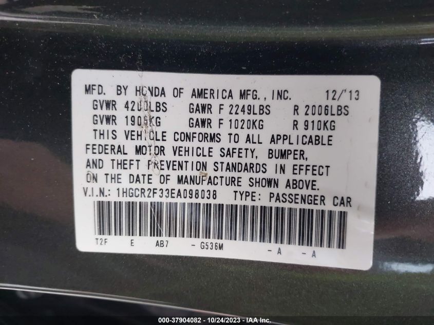 2014 HONDA ACCORD LX - 1HGCR2F33EA098038