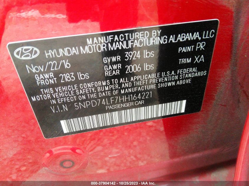 2017 HYUNDAI ELANTRA SE - 5NPD74LF7HH164221