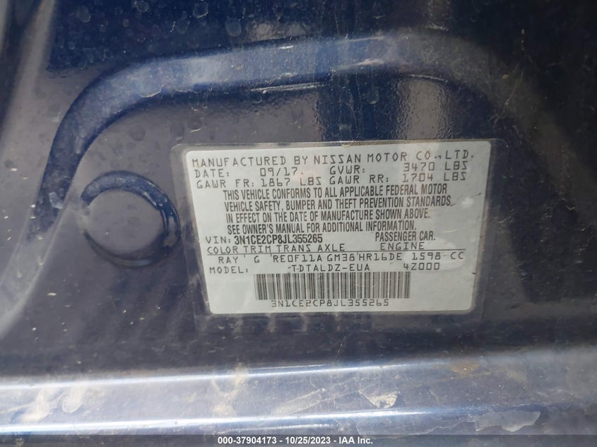 VIN 3N1CE2CP8JL355265 2018 NISSAN VERSA NOTE S/SR/SV