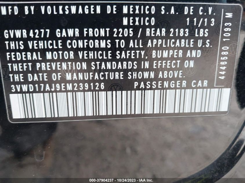 2014 VOLKSWAGEN JETTA SEDAN SE 3VWD17AJ9EM239126
