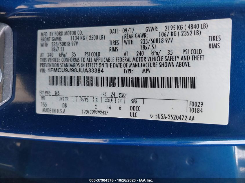 2018 FORD ESCAPE TITANIUM - 1FMCU9J98JUA33384