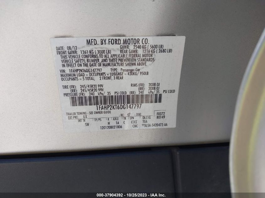 2013 FORD TAURUS SHO - 1FAHP2KT6DG147797
