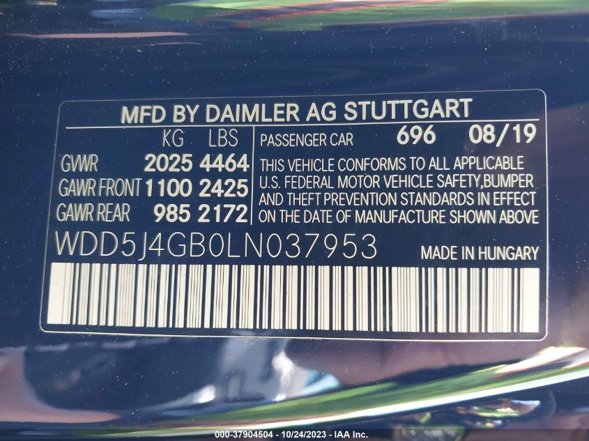 2020 MERCEDES-BENZ CLA CLA 250 WDD5J4GB0LN037953