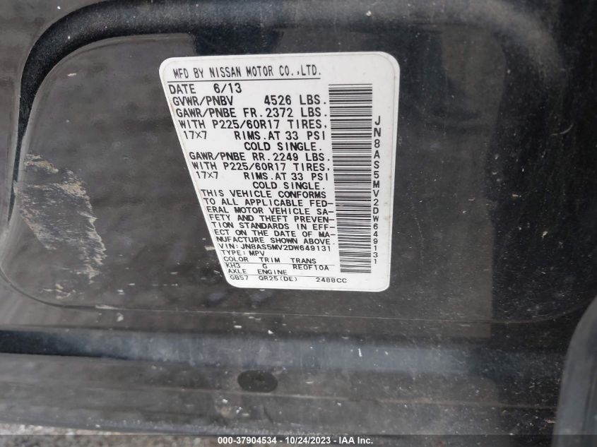 2013 NISSAN ROGUE SV - JN8AS5MV2DW649131