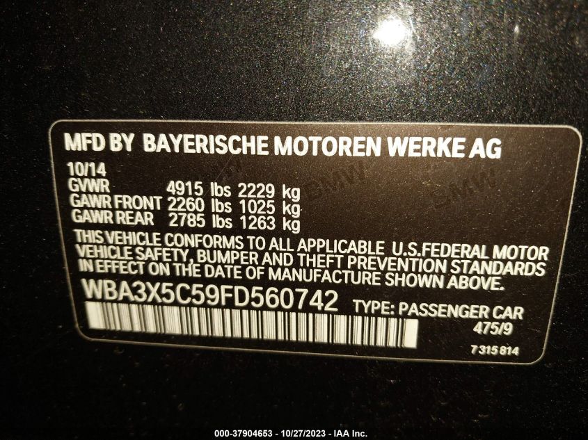 2015 BMW 3 SERIES GRAN TURISMO 328I XDRIVE - WBA3X5C59FD560742