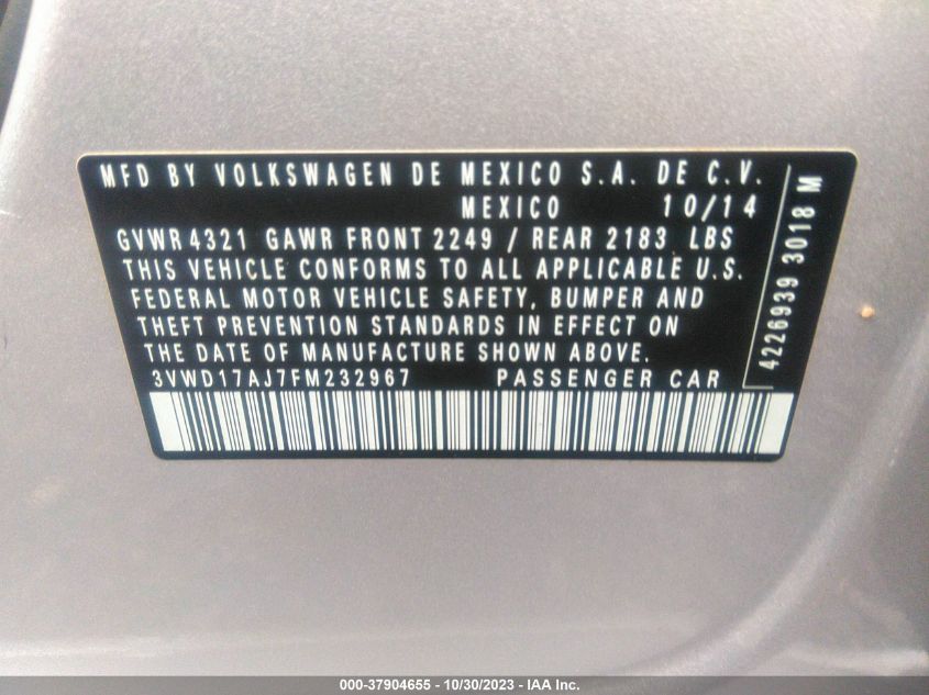 2015 VOLKSWAGEN JETTA SEDAN 1.8T SE 3VWD17AJ7FM232967