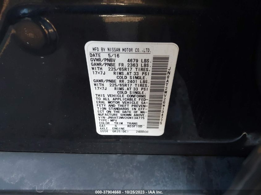 2016 NISSAN ROGUE S/SL/SV - JN8AT2MV2GW134775
