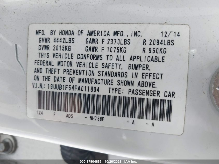 2015 ACURA TLX TECH - 19UUB1F54FA011804