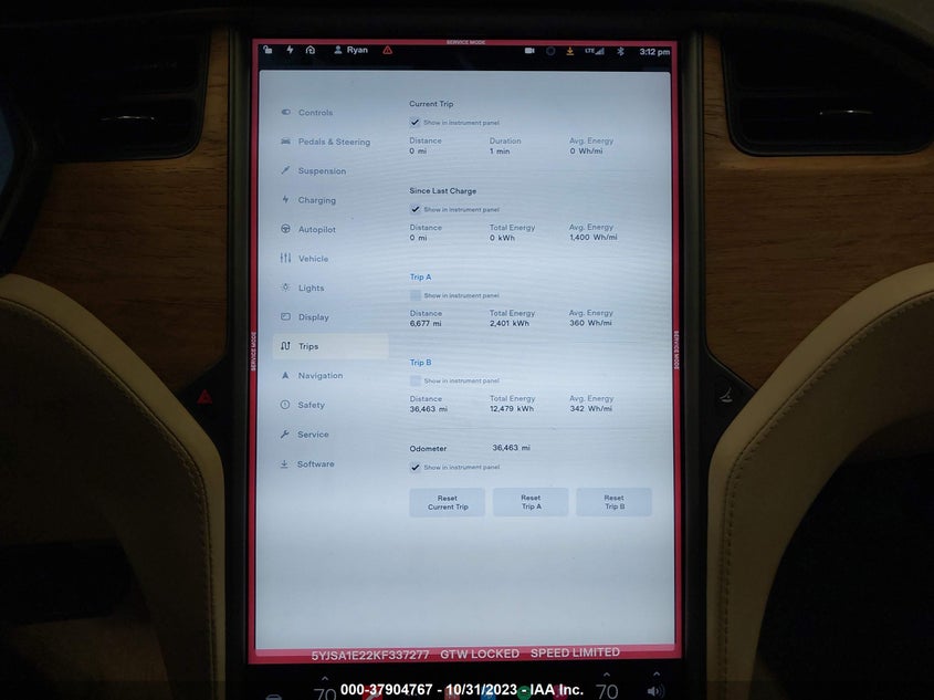 VIN 5YJSA1E22KF337277 2019 TESLA MODEL S
