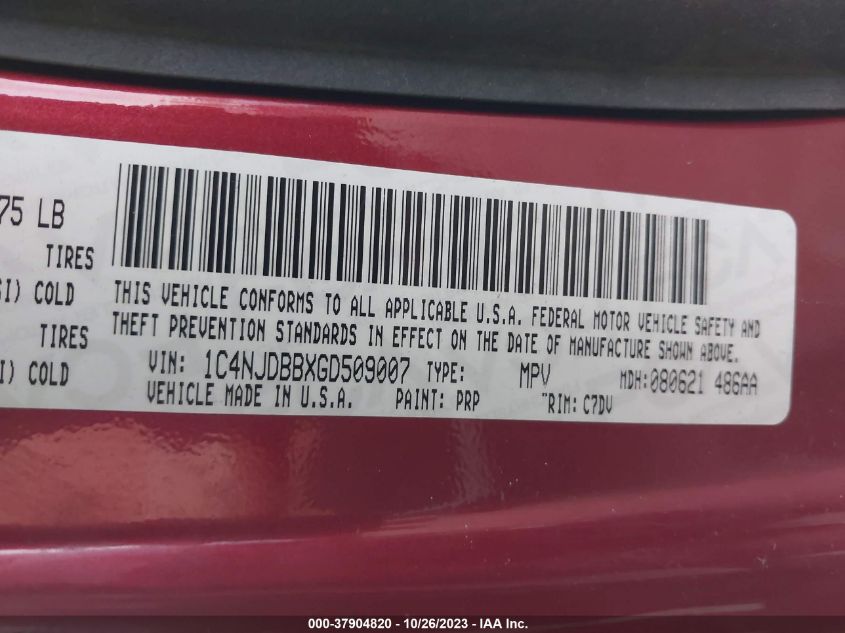 2016 JEEP COMPASS SPORT - 1C4NJDBBXGD509007