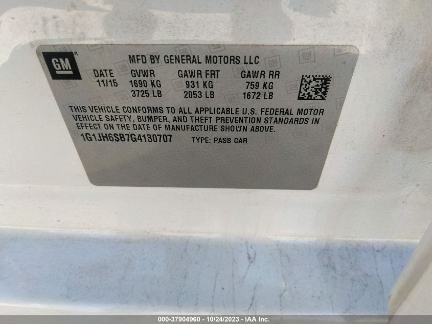 2016 CHEVROLET SONIC RS - 1G1JH6SB7G4130707