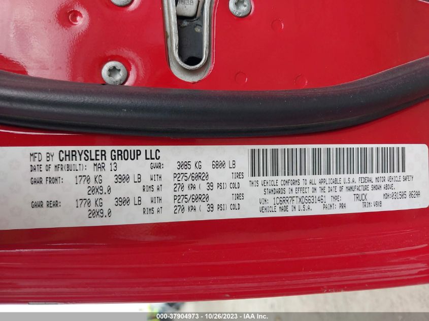 2013 RAM 1500 EXPRESS - 1C6RR7FTXDS631461