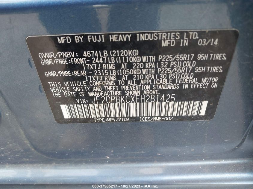 2014 SUBARU XV CROSSTREK HYBRID 2.0I HYBRID TOURING - JF2GPBKCXEH281425