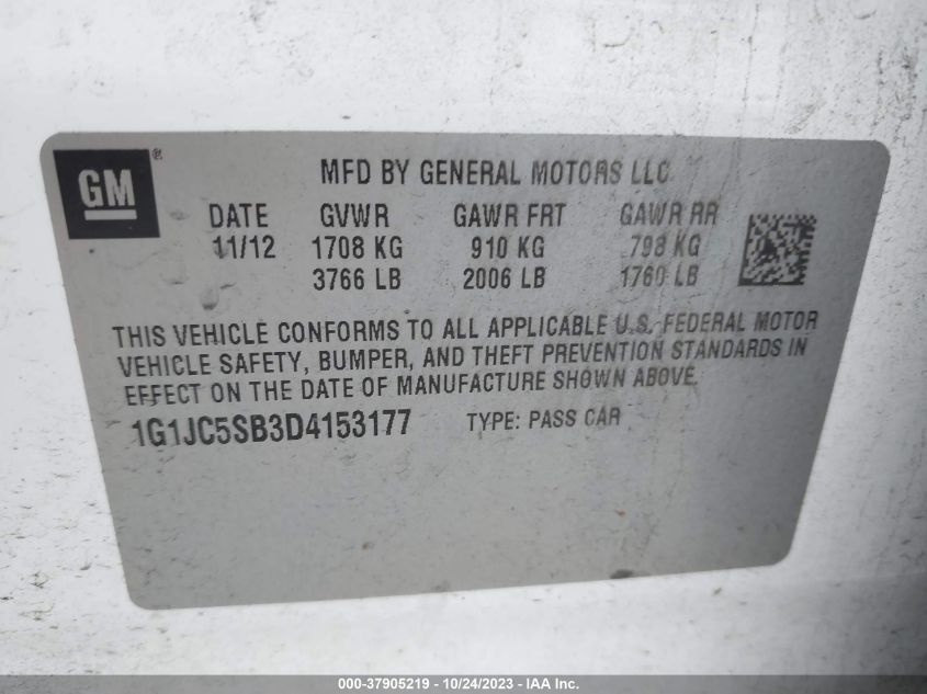 2013 CHEVROLET SONIC LT - 1G1JC5SB3D4153177