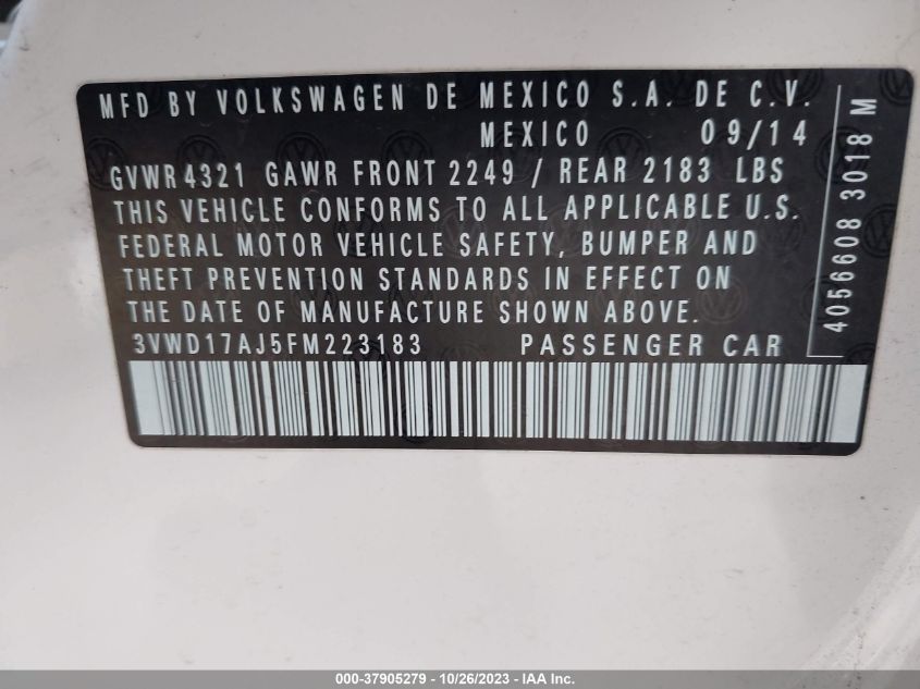 2015 VOLKSWAGEN JETTA SEDAN 1.8T SPORT 3VWD17AJ5FM223183
