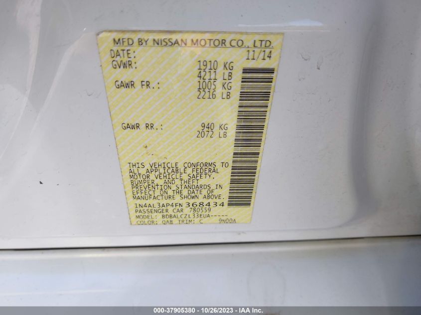 2015 NISSAN ALTIMA 2.5 S - 1N4AL3AP4FN368434