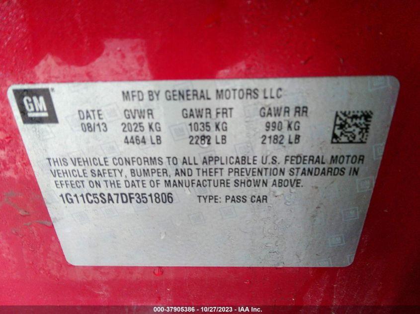 2013 CHEVROLET MALIBU 1LT - 1G11C5SA7DF351806