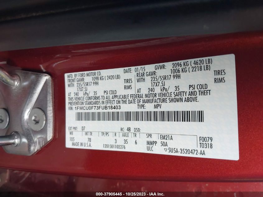 2015 FORD ESCAPE S - 1FMCU0F73FUB18403