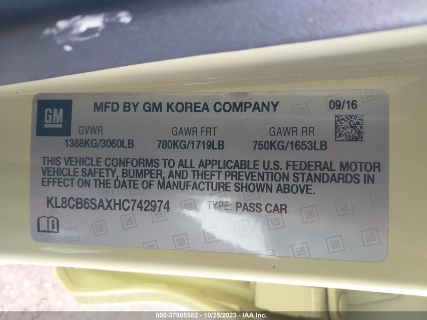 VIN KL8CB6SAXHC742974 2017 CHEVROLET SPARK LS