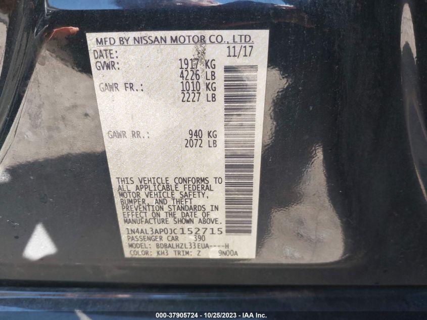 2018 NISSAN ALTIMA 2.5 SR - 1N4AL3AP0JC152715
