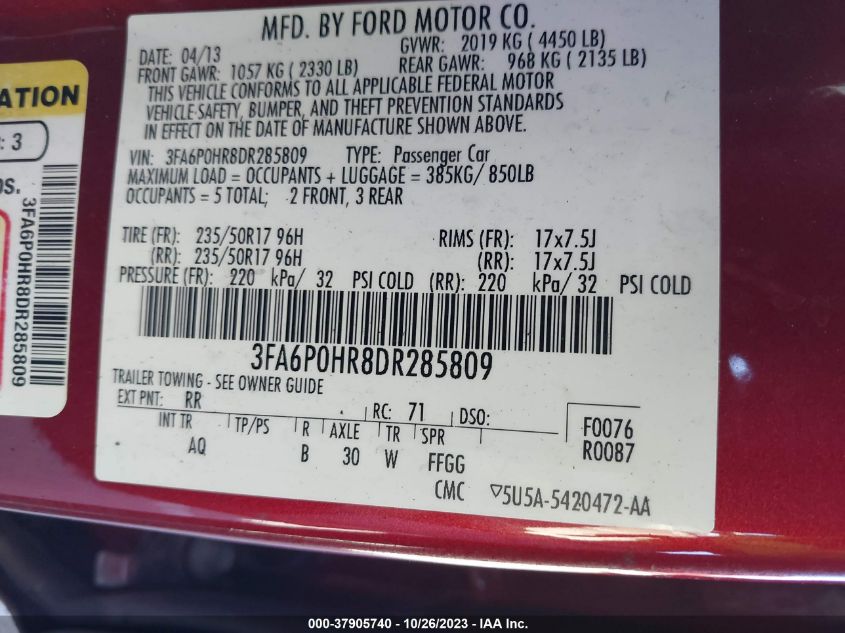 2013 FORD FUSION SE - 3FA6P0HR8DR285809