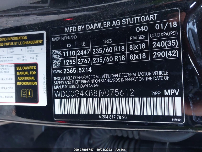 VIN WDC0G4KB8JV075612 2018 MERCEDES-BENZ GLC 300 4MATIC