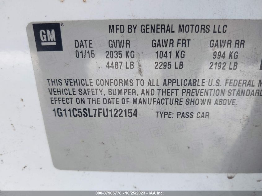 2015 CHEVROLET MALIBU LT - 1G11C5SL7FU122154