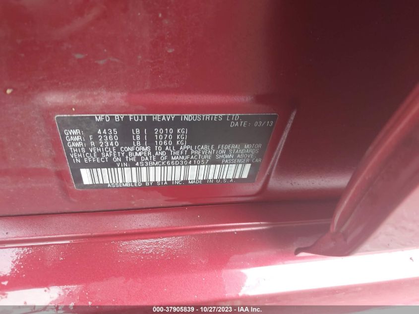 2013 SUBARU LEGACY 2.5I LIMITED - 4S3BMCK66D3041057