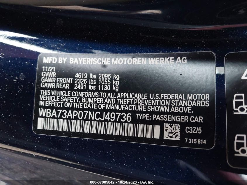 WBA73AP07NCJ49736 BMW 4 Series 430I XDRIVE 9