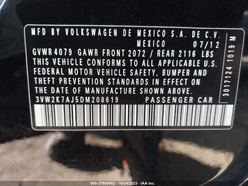 2013 VOLKSWAGEN JETTA SEDAN S 3VW2K7AJ5DM208619