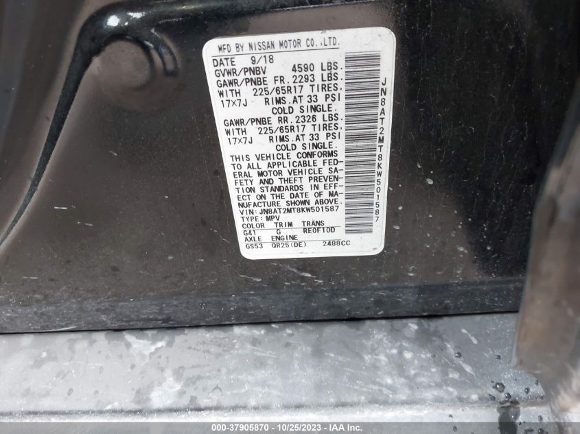 2019 NISSAN ROGUE S/SV - JN8AT2MT8KW501587