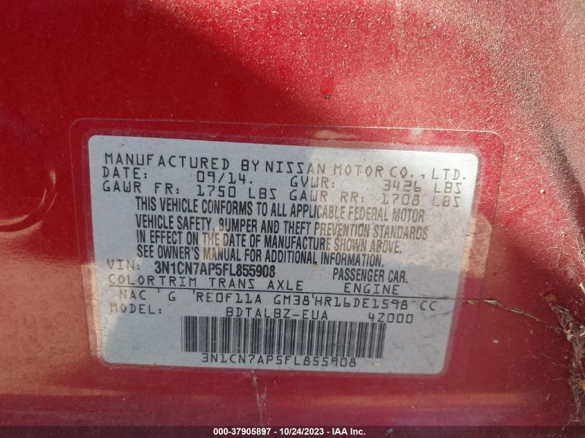 2015 NISSAN VERSA SV - 3N1CN7AP5FL855908