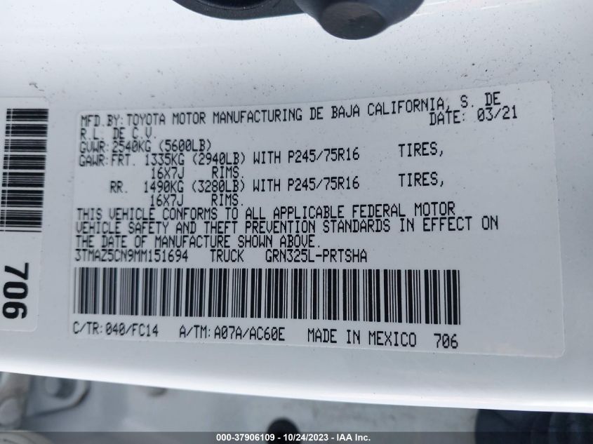 2021 TOYOTA TACOMA 2WD SR5 3TMAZ5CN9MM151694