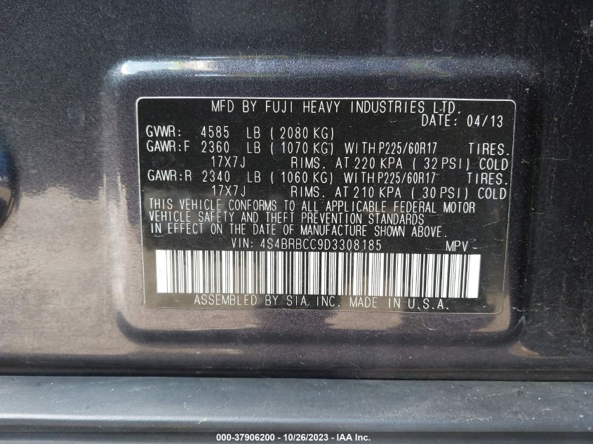 2013 SUBARU OUTBACK 2.5I PREMIUM - 4S4BRBCC9D3308185