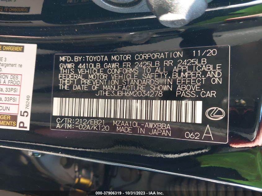 2021 LEXUS UX 200 F SPORT JTHE3JBH6M2034278