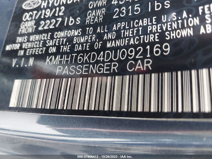 2013 HYUNDAI GENESIS  2.0T PREMIUM - KMHHT6KD4DU092169