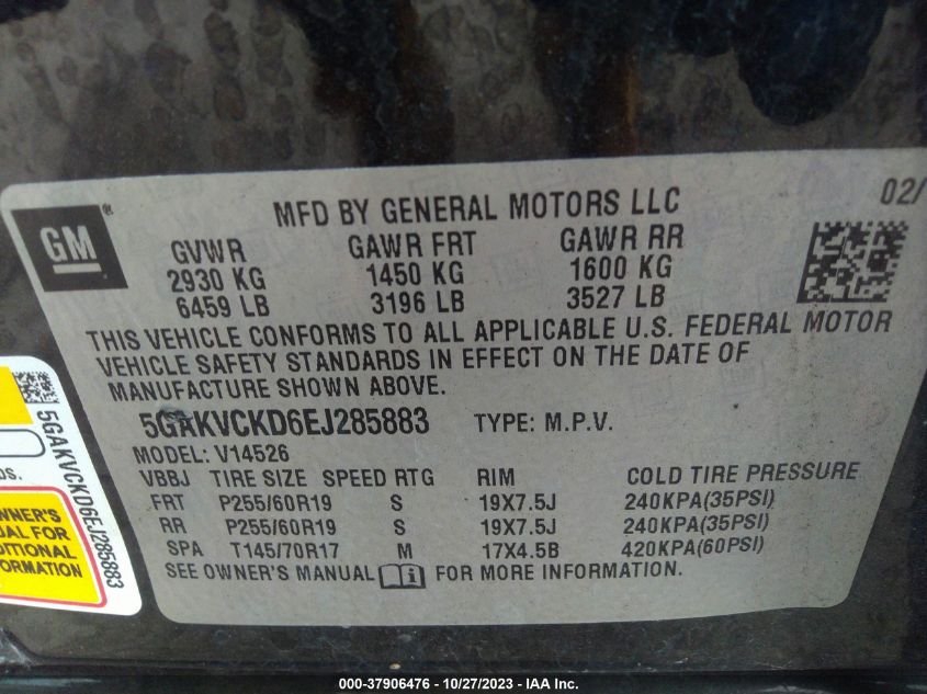 2014 BUICK ENCLAVE PREMIUM - 5GAKVCKD6EJ285883