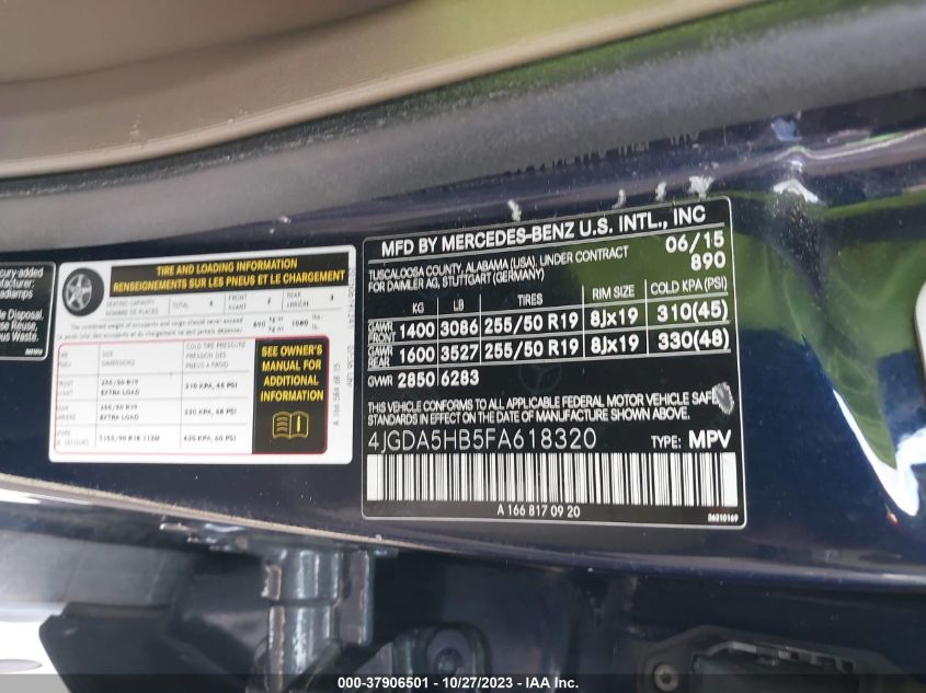 2015 MERCEDES-BENZ ML 350 4JGDA5HB5FA618320