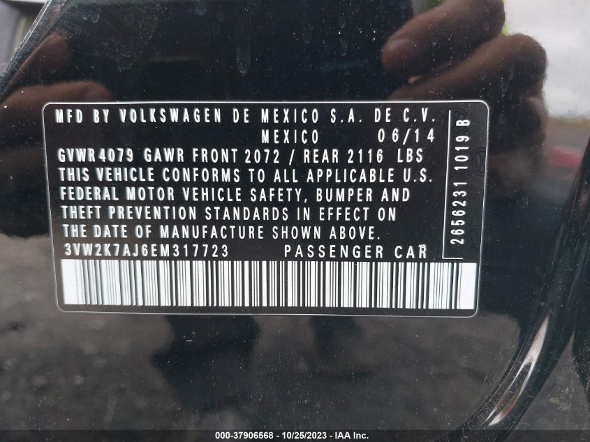 2014 VOLKSWAGEN JETTA S - 3VWZK7AJ6EM317723