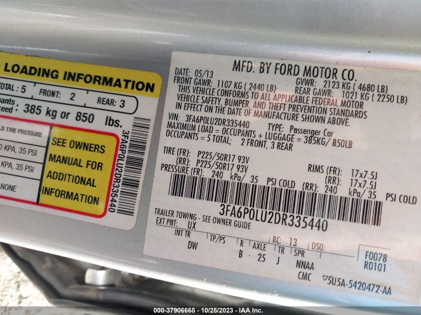 2013 FORD FUSION SE HYBRID - 3FA6P0LU2DR335440