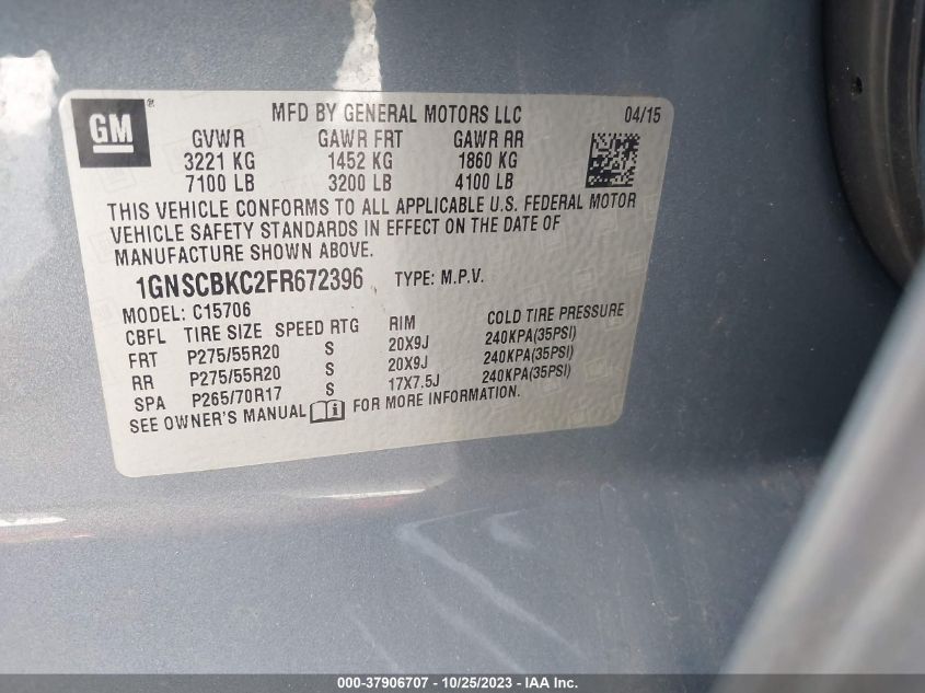 2015 CHEVROLET TAHOE LT - 1GNSCBKC2FR672396